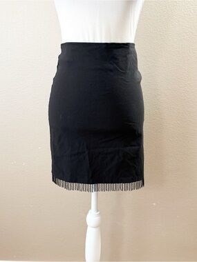 Cache Black Mini Skirt with beaded Fringe Trim size small